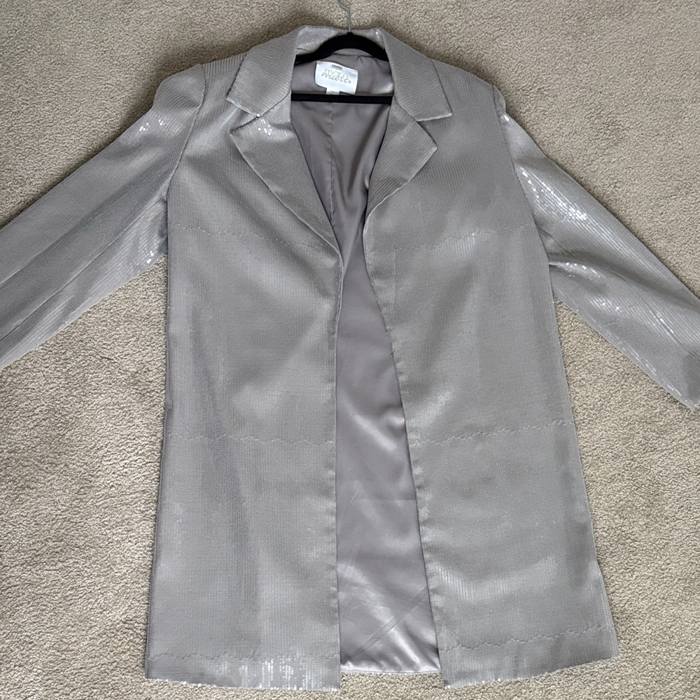 Anthropologie Sequined Grey Longline Jacket